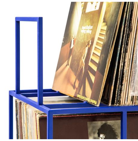 Металлический контейнер для хранения пластинок 4-х этажный (синий)