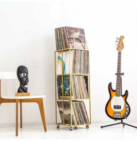 Металевий контейнер для зберігання платівок 4-х поверховий (золотистий)