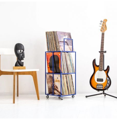 Металевий контейнер для зберігання платівок трирівневий (синій)