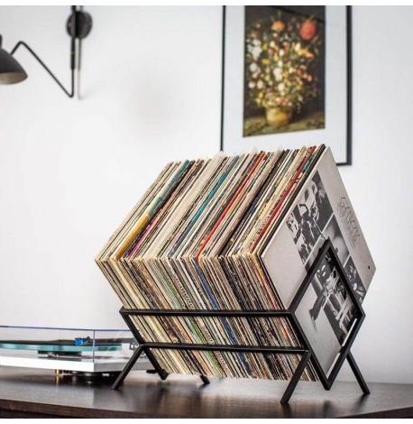 Металева стійка для зберігання платівок або книг "Ромб 60" (чорна)
