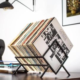 Металева стійка для зберігання платівок або книг "Ромб 60" (чорна)