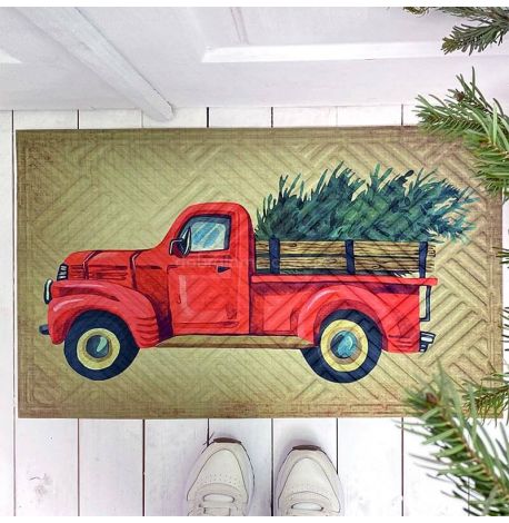 Коврик придверный «Машина с елкой»