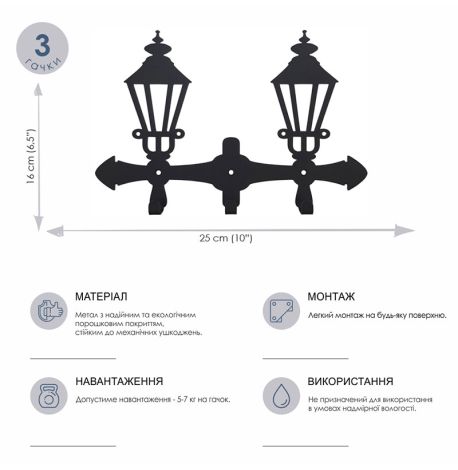 Настенная вешалка-ключница Lanterns (черная), 25х16 см