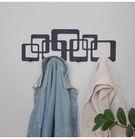 Настінна вішалка для одягу Quadro (чорна), 50х17 см