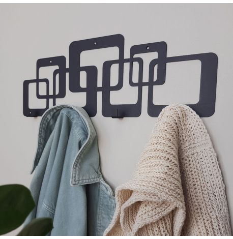 Настінна вішалка для одягу Quadro (чорна), 50х17 см