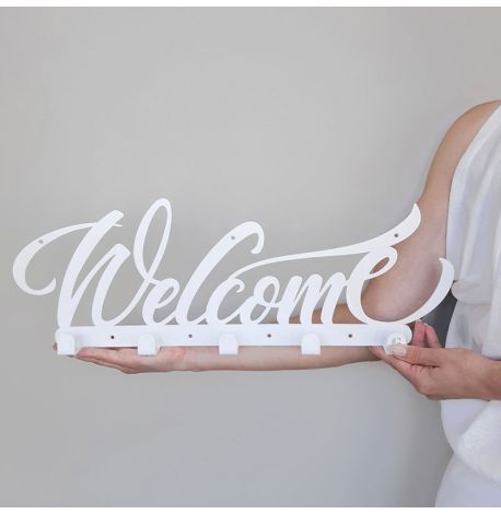 Настінна вішалка для одягу Welcome (біла), 50х18 см
