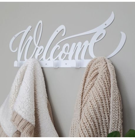 Настінна вішалка для одягу Welcome (біла), 50х18 см