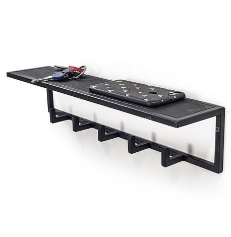 Настінна вішалка для одягу з полицею (чорна)