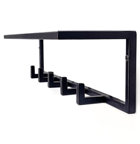 Настінна вішалка для одягу з полицею (чорна)