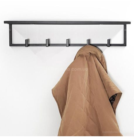 Настінна вішалка для одягу з полицею (чорна)
