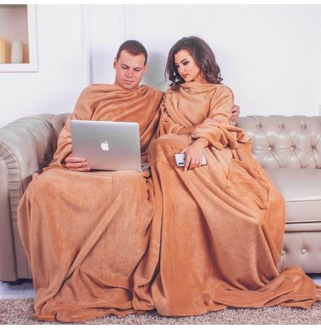 Плед з рукавами для двох з мікрофібри (бежевий)