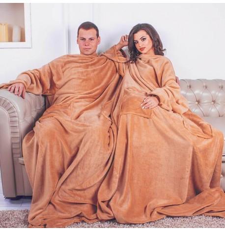 Плед з рукавами для двох з мікрофібри (бежевий)