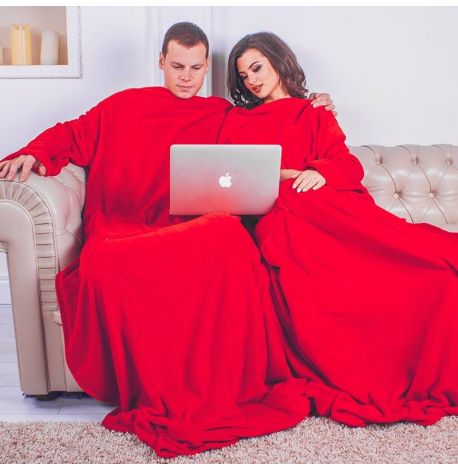 Плед с рукавами для двоих из микрофибры (красный)