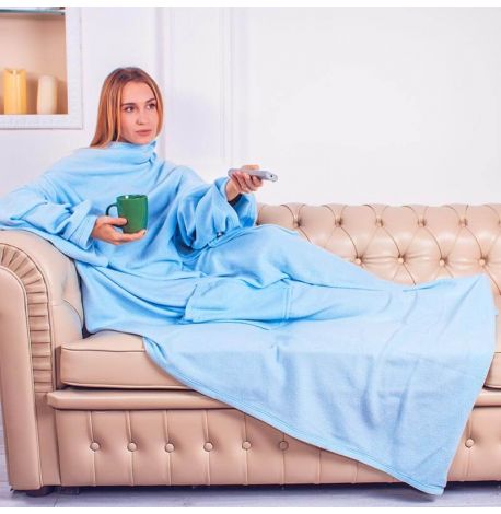 Плед с рукавами флисовый (голубой) 180х150 см