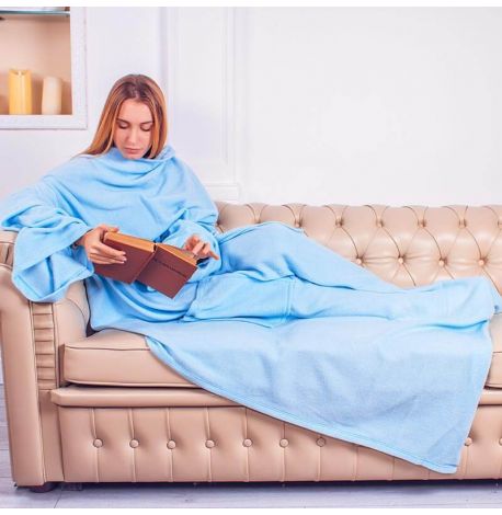 Плед с рукавами флисовый (голубой) 180х150 см