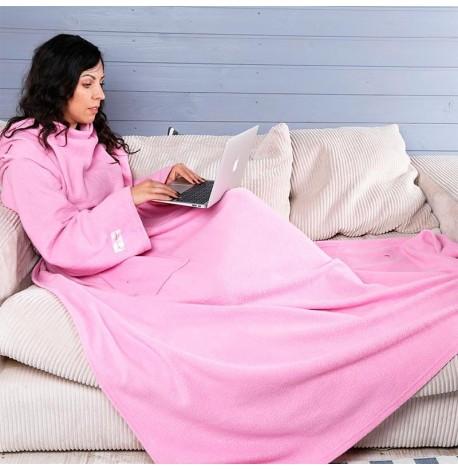 Плед с рукавами флисовый (розовый) 180х150 см