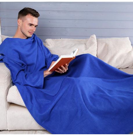 Плед с рукавами флисовый (синий) 180х150 см