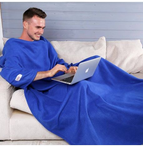 Плед с рукавами флисовый (синий) 180х150 см