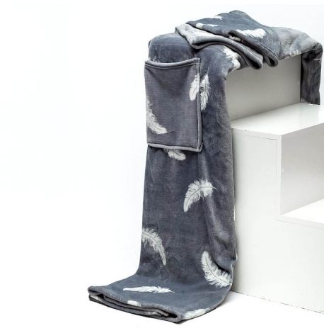 Плед с рукавами из микрофибры «Перья на сером» 200х160 см