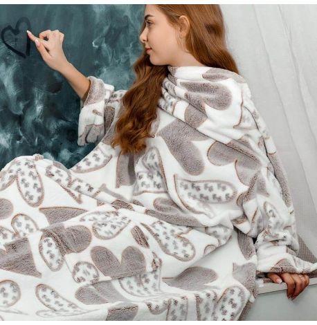 Плед с рукавами из микрофибры «Сердечки на белом» 200х160 см