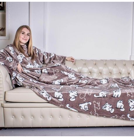 Плед з рукавами з мікрофібри «Котики» 200х160 см