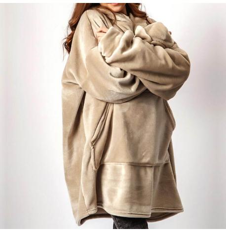 Худи-плед с рукавами и капюшоном из микрофибры (бежевый)