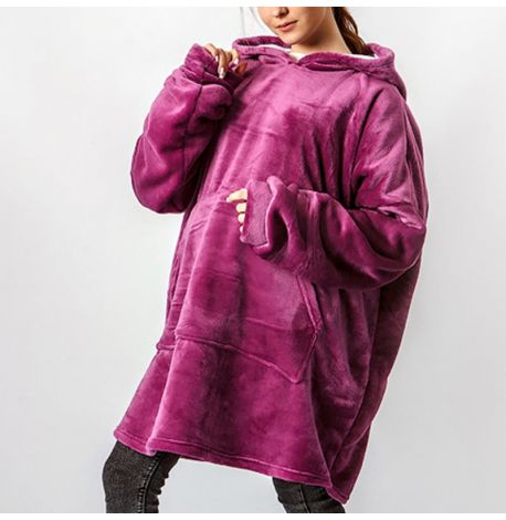 Худи-плед с рукавами и капюшоном из микрофибры (фиолетовый)