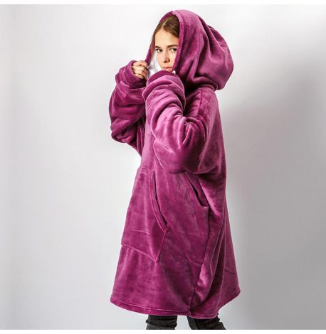Худи-плед с рукавами и капюшоном из микрофибры (фиолетовый)