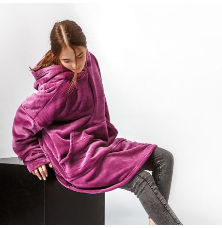 Худи-плед с рукавами и капюшоном из микрофибры (фиолетовый)