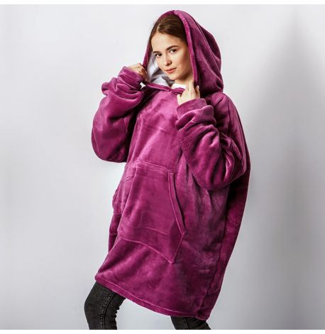 Худи-плед с рукавами и капюшоном из микрофибры (фиолетовый)