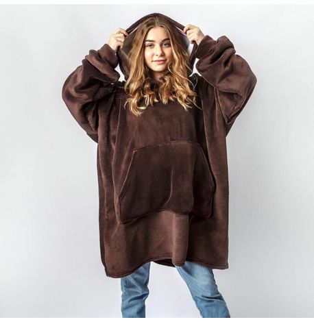 Худи-плед с рукавами и капюшоном из микрофибры (коричневый)