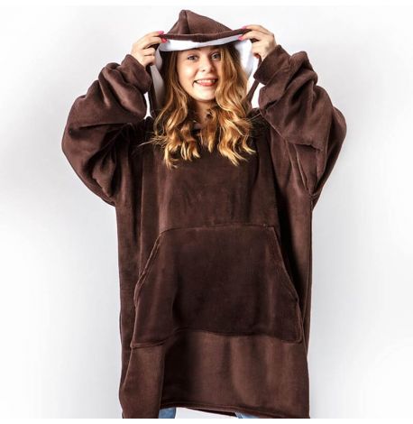 Худи-плед с рукавами и капюшоном из микрофибры (коричневый)