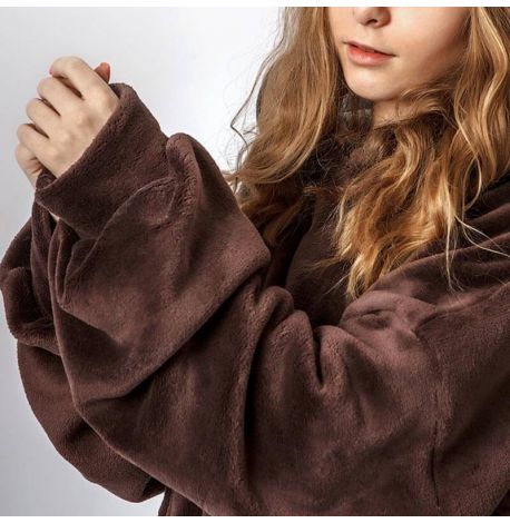 Худи-плед с рукавами и капюшоном из микрофибры (коричневый)