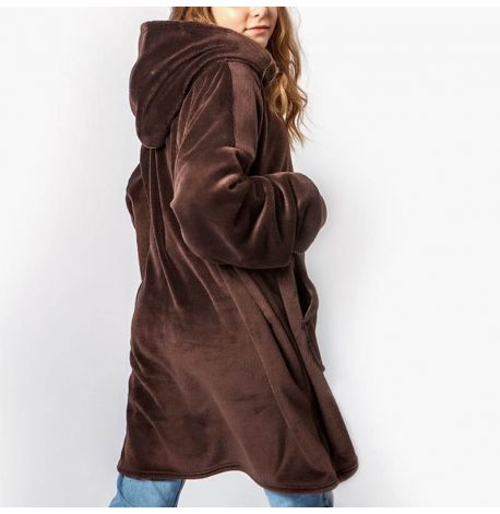 Худи-плед с рукавами и капюшоном из микрофибры (коричневый)