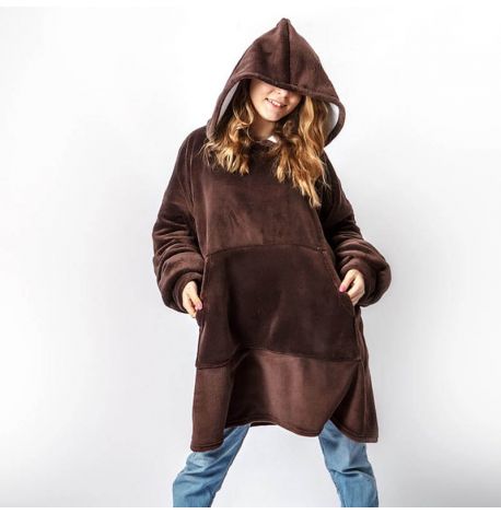 Худи-плед с рукавами и капюшоном из микрофибры (коричневый)