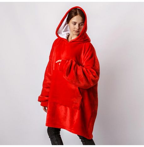 Худи-плед с рукавами и капюшоном из микрофибры (красный)