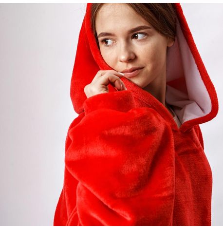 Худи-плед с рукавами и капюшоном из микрофибры (красный)