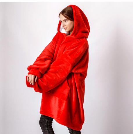 Худи-плед с рукавами и капюшоном из микрофибры (красный)