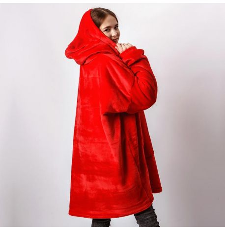 Худи-плед с рукавами и капюшоном из микрофибры (красный)