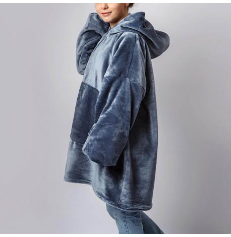 Худи-плед с рукавами и капюшоном из микрофибры (серый)