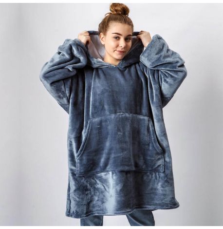 Худи-плед с рукавами и капюшоном из микрофибры (серый)