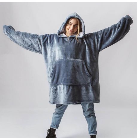 Худи-плед с рукавами и капюшоном из микрофибры (серый)