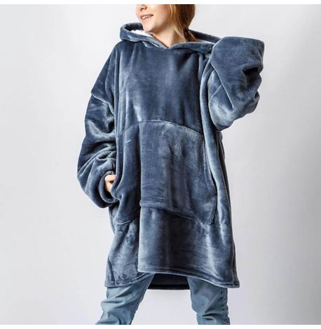 Худи-плед с рукавами и капюшоном из микрофибры (серый)