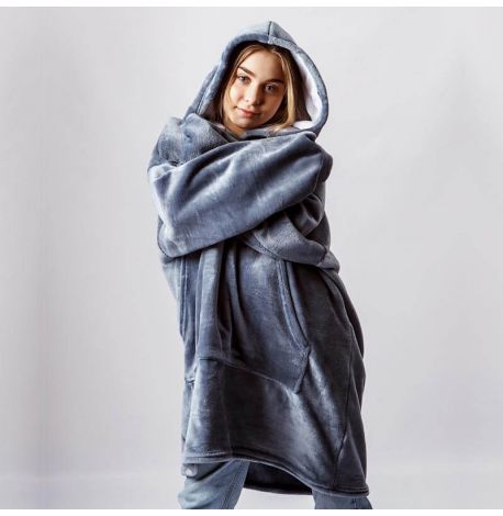 Худи-плед с рукавами и капюшоном из микрофибры (серый)