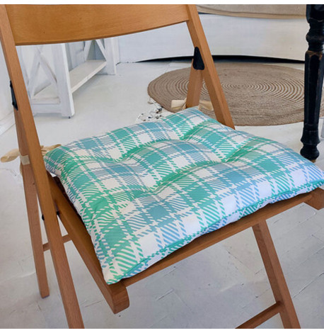 Подушка на стул с завязками «Бело-бирюзовые квадраты»