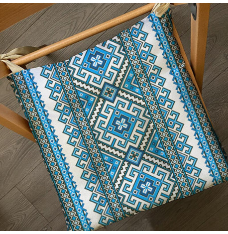 Подушка на стул с завязками «Украинский орнамент голубой»