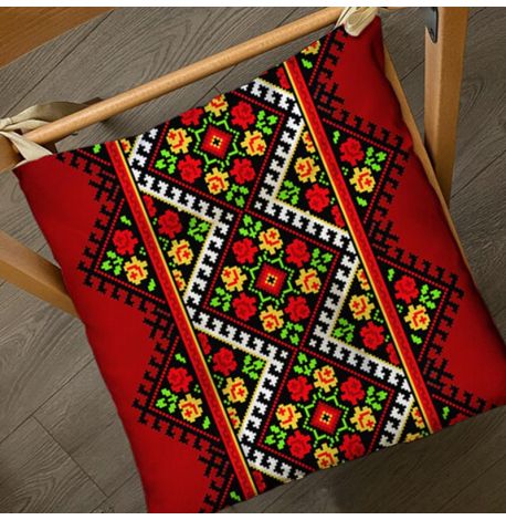 Подушка на стул с завязками «Украинский орнамент красный»