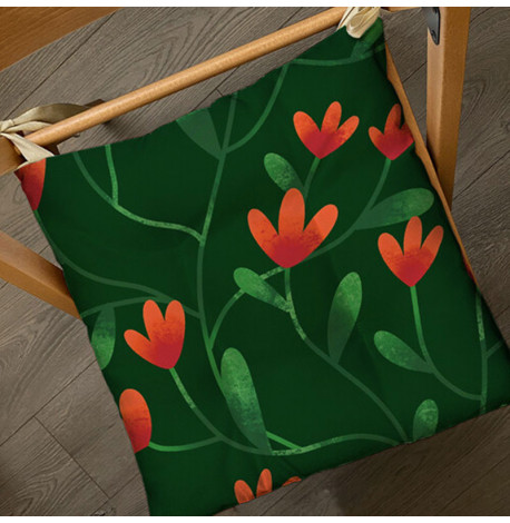 Подушка на стілець із зав'язками «Квіти на зеленому фоні»