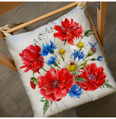 Подушка на стул с завязками «Маки, ромашки и васильки»