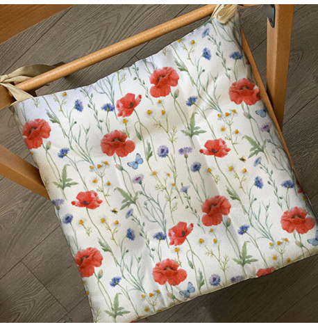 Подушка на стілець із зав'язками «Маки і волошки»